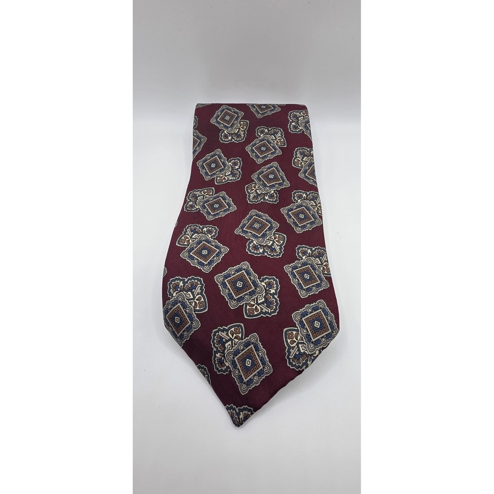 Andhurst Vintage Silk Tie Mens Burgundy Blue Geometric Medallion Foulard USA